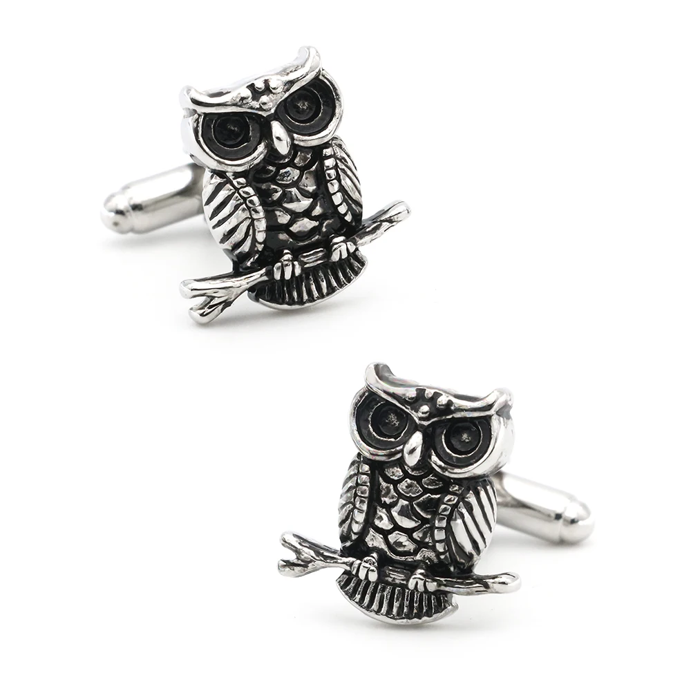 Men's Vintage Owl Cuff Links Quality Brass Material Black Color Bird Design Cufflinks Wholesale & Retail