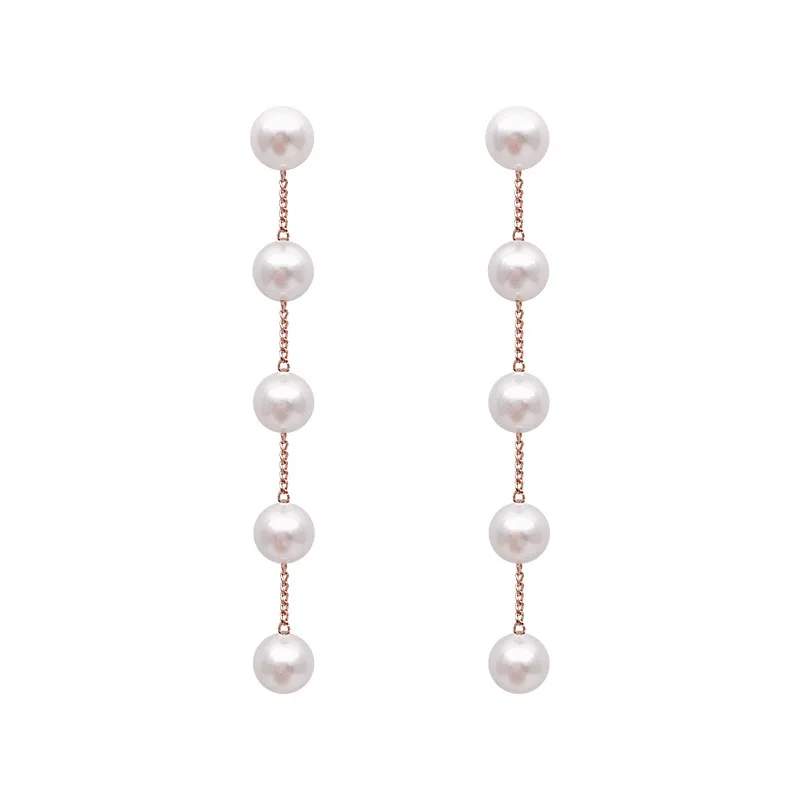 2023 New Trend Pearl Women\'s Long Earrings White Round Pearl Wedding Pendant Earrings Korean Fashion Jewelry Earrings