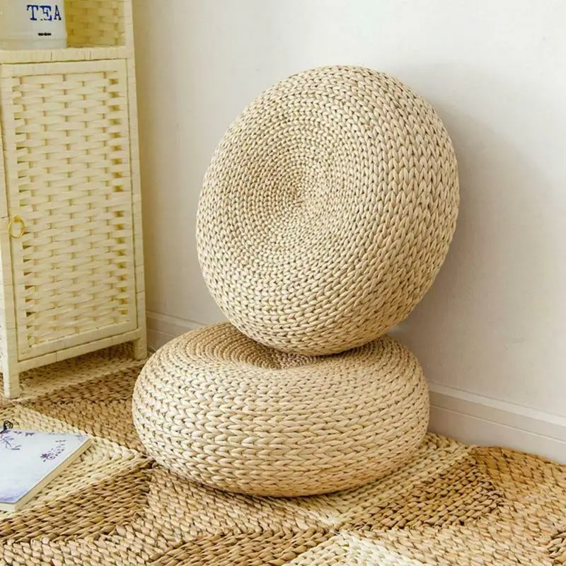 Tatami Cushion Meditation Cushion Round Straw Pouf Hand Woven Mat Chair Floor Cushion For Meditation Yoga Pad Seat Floor Pillow