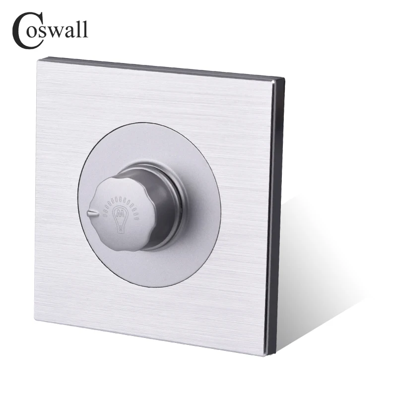 Coswall Wall Dimmer Switch Potentiometer Only For Incandescent Lamp Black / Silver Grey Aluminum Metal Panel 500W Max.