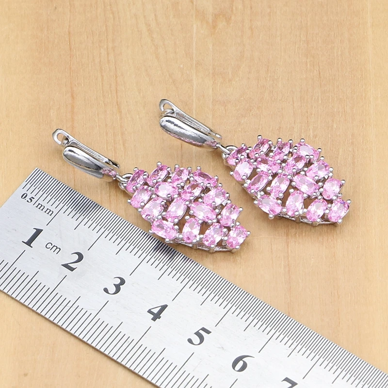 925 Sterling Silver Jewelry Mystic Pink  CZ White Zircon Princess Jewelry Sets For Women Earrings/Pendant/Necklace/Ring/Bracelet