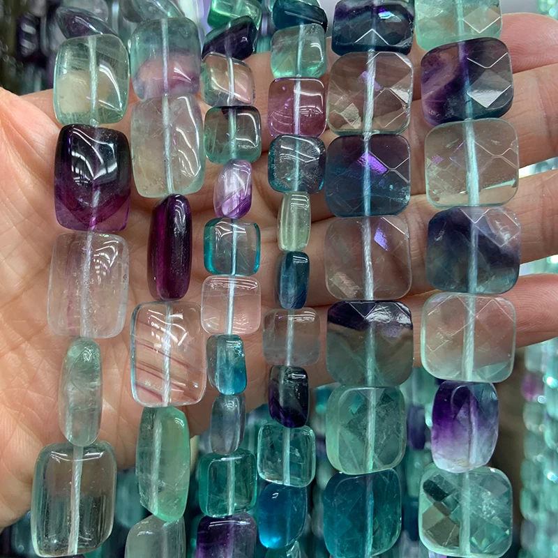 

10-14mm Natural Fluorite Stone Beads 15'' Faceted Square DIY Loose Beads For Jewelry Making Beads Bracelet Necklace Women Gift