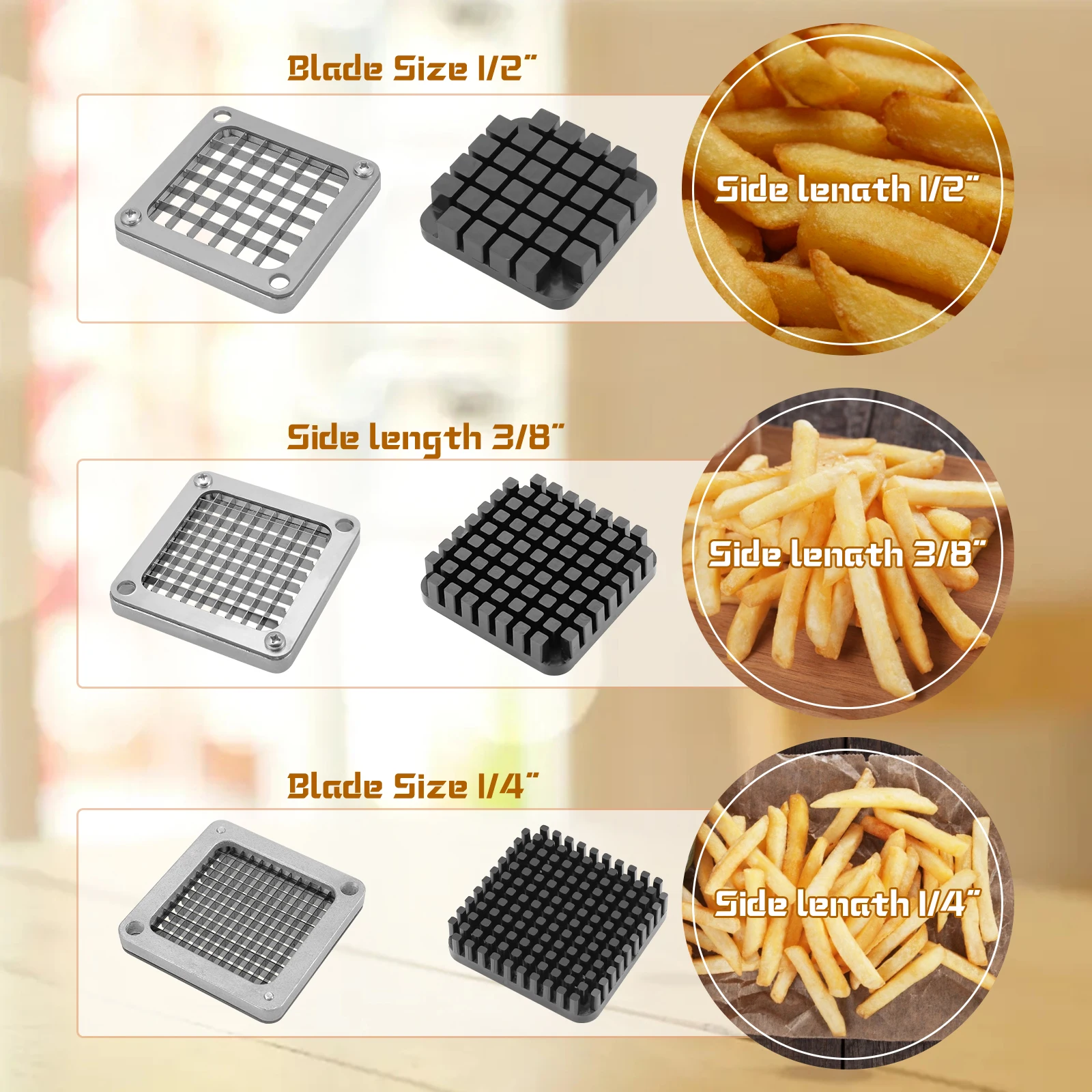 Commercial Stainless Steel Potato Chipper, Fruit Vegetable Slicer, French Fries Cutter, 3 Blades, 1/4 \