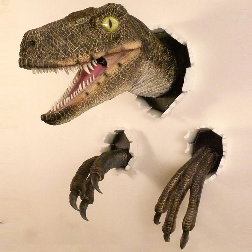 Dinosaur Ornament Wall Breaker Raptor Set Resin Ornament Wall Decoration Props