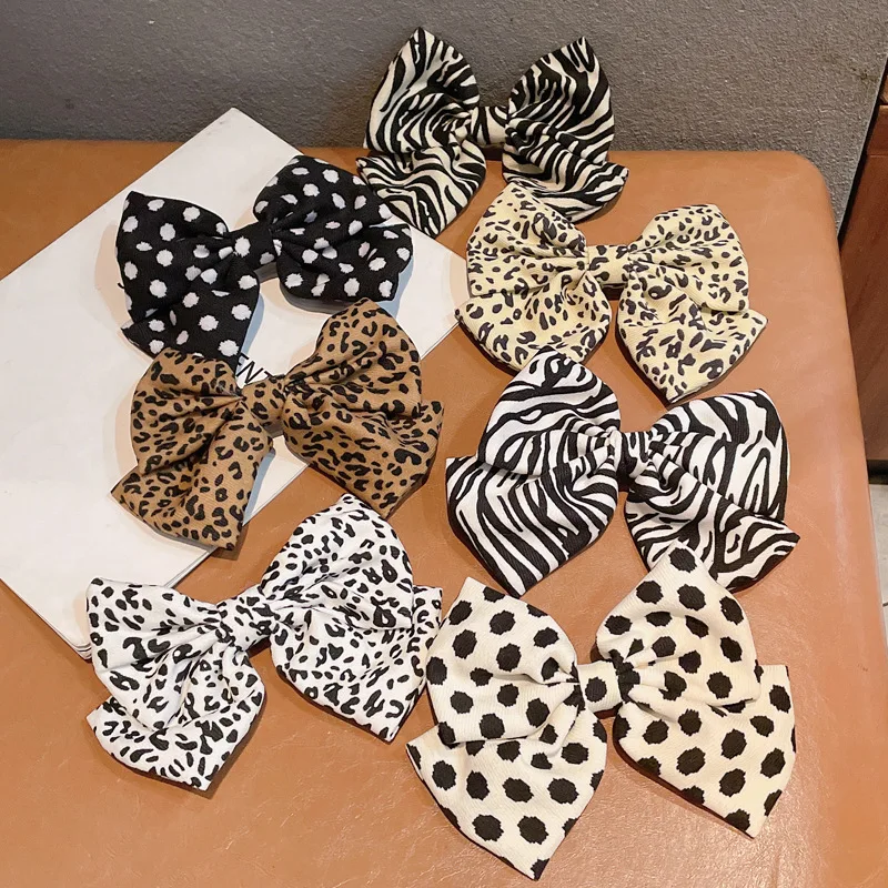 2022 New Fashion Beautiful Sweet Print Sweet Leopard Striped Bow Spring Hairpin Barrettes for Women Girls Accessories Headwear