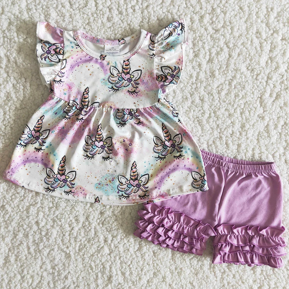 

RTS Baby Girl Summer Clothes Ruffle Sleeves Shorts Sets Fashion Toddler Girl Clothes Set Wholesale Kids Children Clothing Outfit