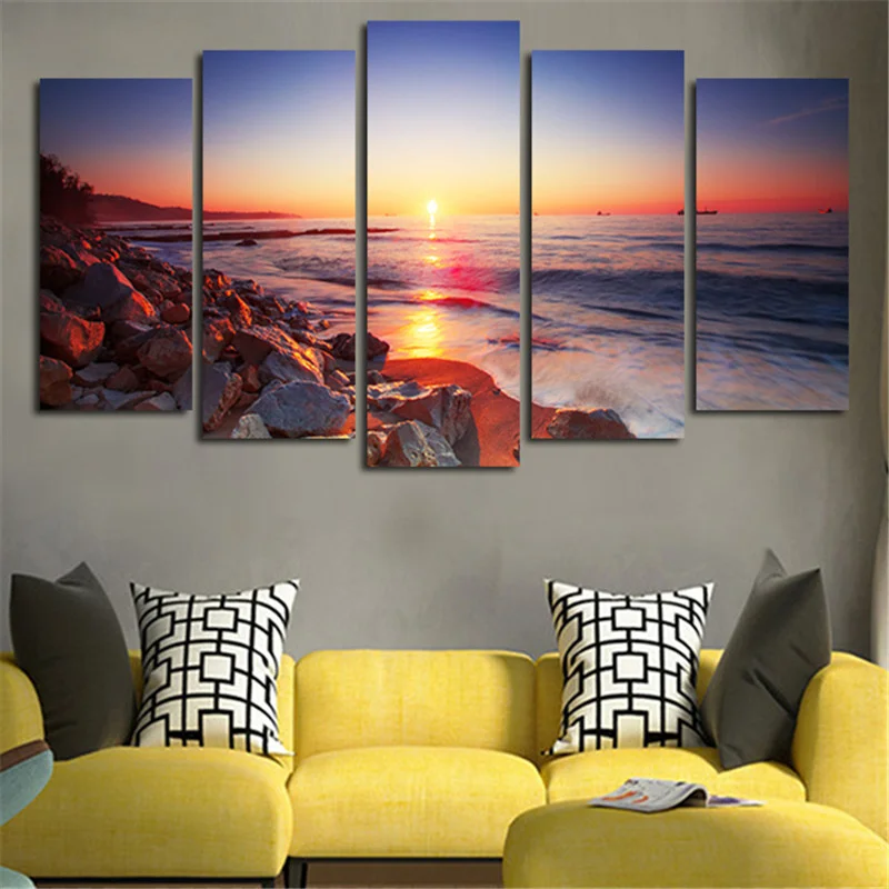 5 Pieces Wall Art Canvas Painting Pelicans Sunset Modern Art Home Decoration Gallery Print Decor for Living Room