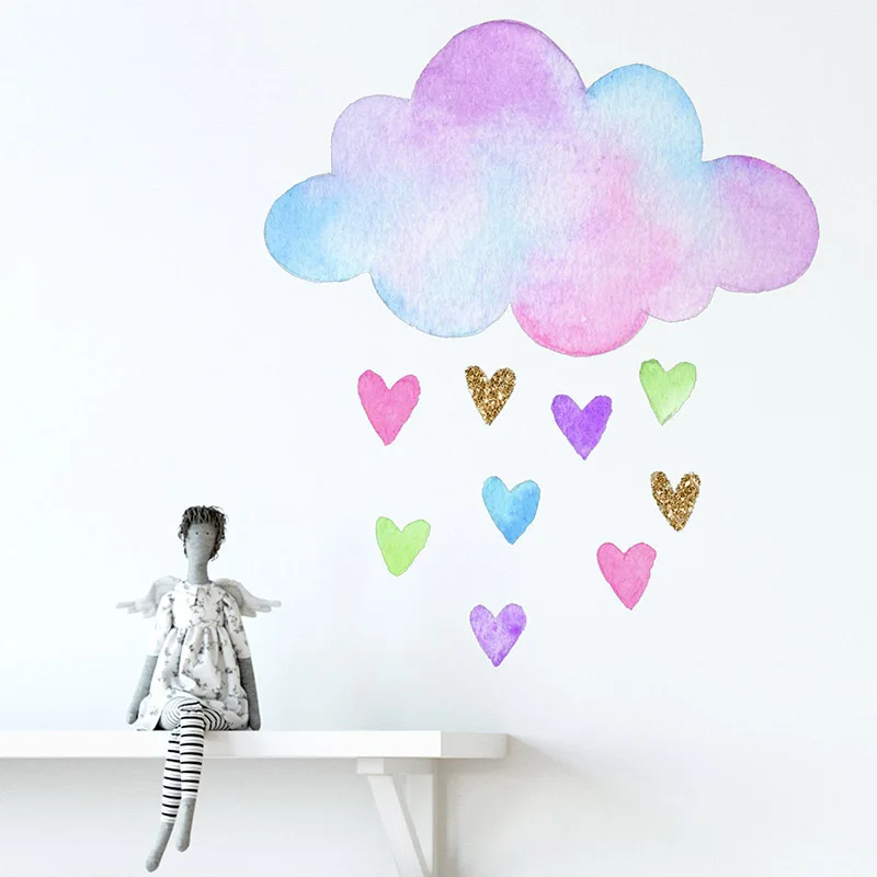 Hand Drawn Colorful Love Clouds Wall Sticker For Kids Baby Rooms Living Room Bedroom Decoration Wallpaper Mural Nursery Stickers