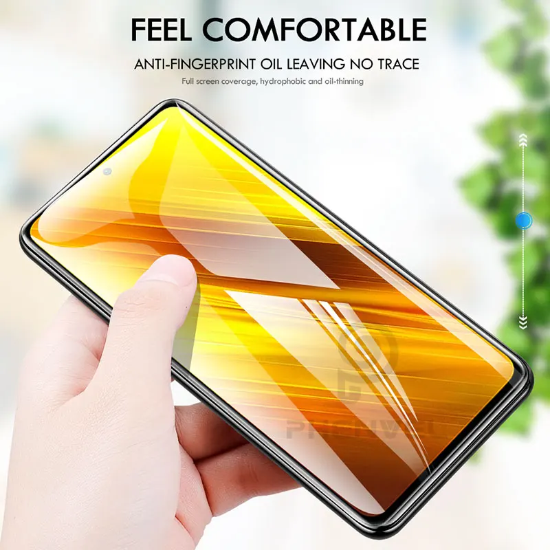 Protective Glass For Xiaomi Poco X3 NFC Oleophobic Tempered Glass Film For Poco M3 F3 F2 Pro Full Cover Screen Protector