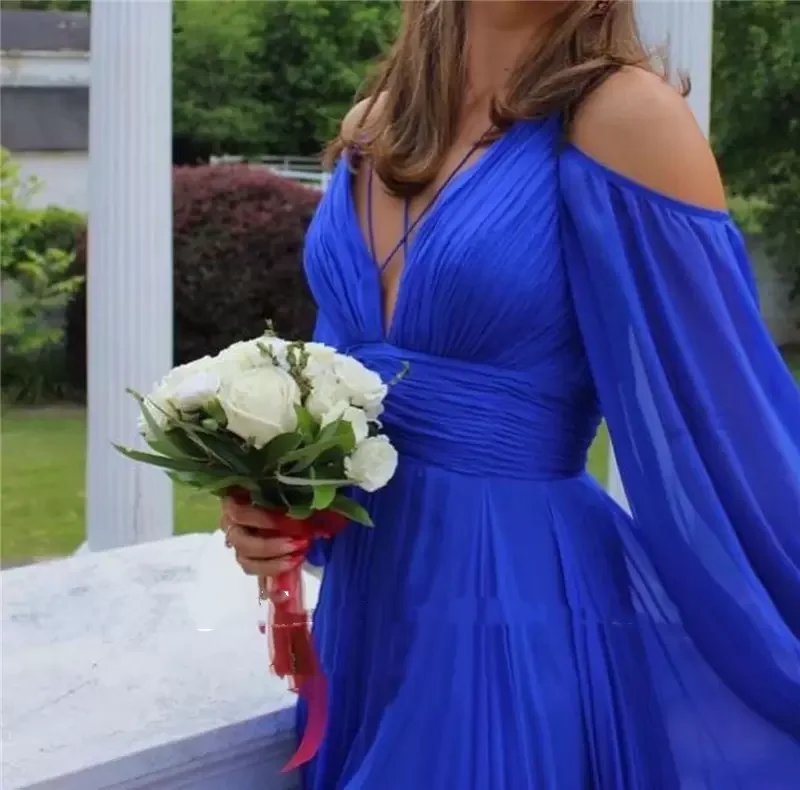 Royal Blue Line suknie balowe 2022 z długim rękawem długie rękawy Criss Straps formalne suknie wieczorowe Vestidos De Fiesta