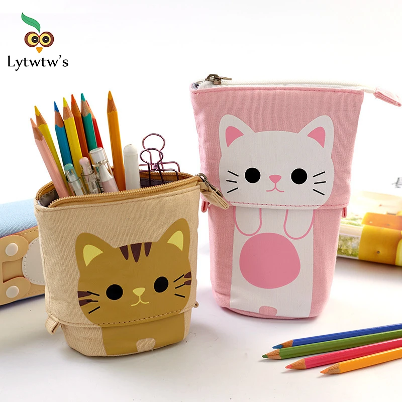 Cute Large Capacity Retractable Pencil Case Kawaii Pen Box Girls Cosmetic Storage Bag Stationery School Office Supplies