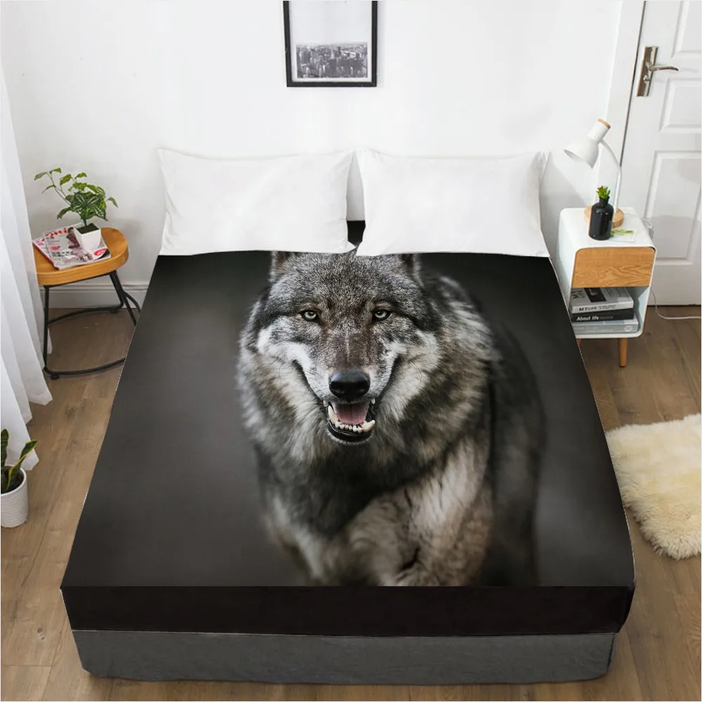 

3D Printed Fitted Sheet Custom Design Mattress Fitted Cover Bed Linens Sheets Bedsheet 198*203cm Brown Wolf Home Bedding