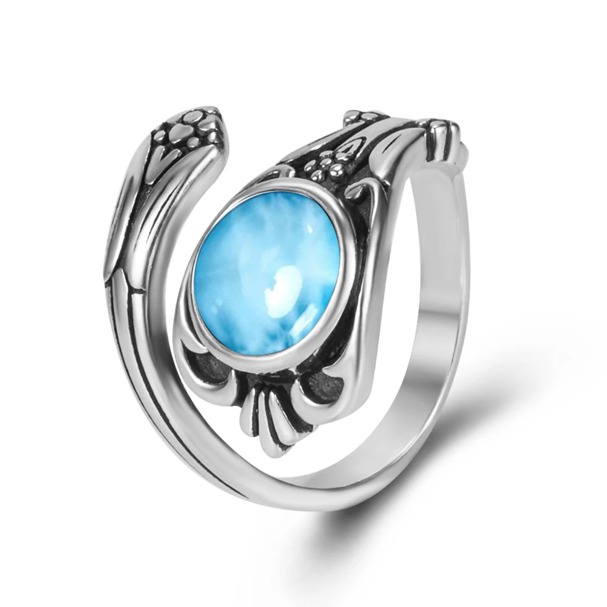 

Vintage Design 925 Sterling Silver 8*8mm Natural Larimar Ring Jewelry Round Larimar Stone Wedding Rings Women Ring Size
