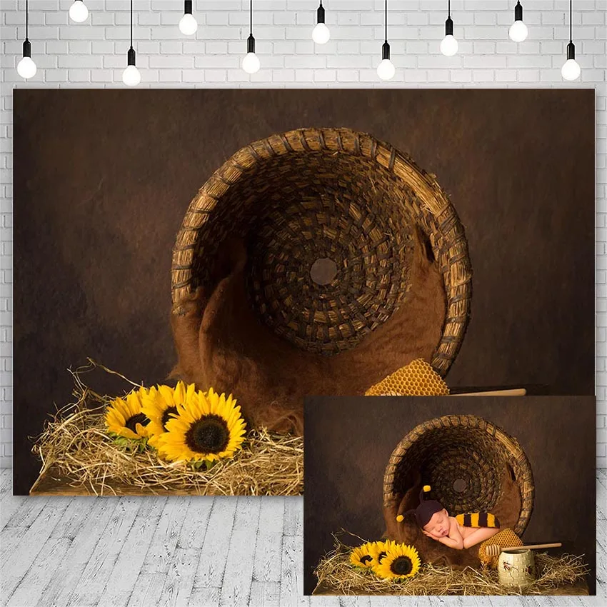 Avezano Photography Backdrop Sunflower Basket Sweet Honey Newborn Birthday Portrait Background Decor Photo Studio Photoshoot