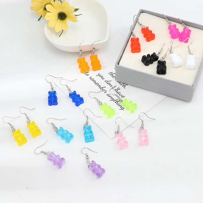 Creative Cute Candy Colorful Animal Gummy Bear Earrings Minimalism Cartoon Design Female Ear Hooks Danglers Jewelry Kids Gift