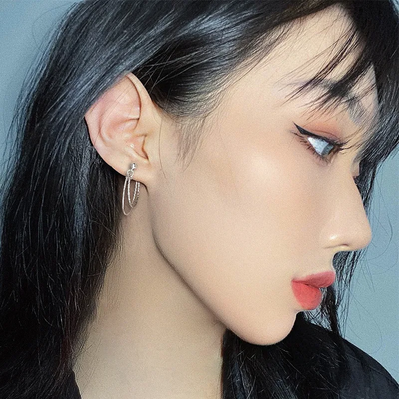 925 Sterling Silver Circle Piercing Hoop Earrings For Women Girls Engagement Trendy Wedding Party Jewelry Pendientes Jlfjdla