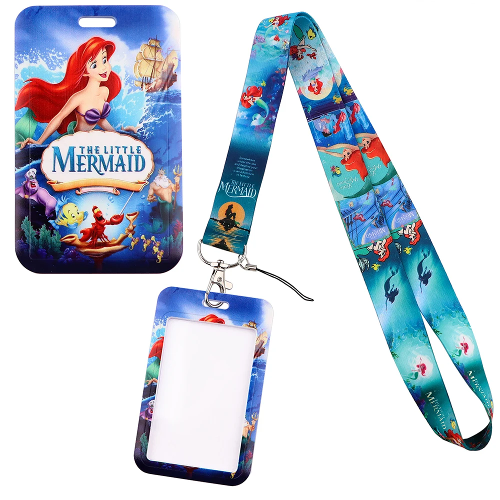 YQ338 The Little Mermaid Lanyard Cartoon Phone Rope Key ID Metro Card Sleeve Badge Holder Neck Strap Keychain Lariat Hot Gifts