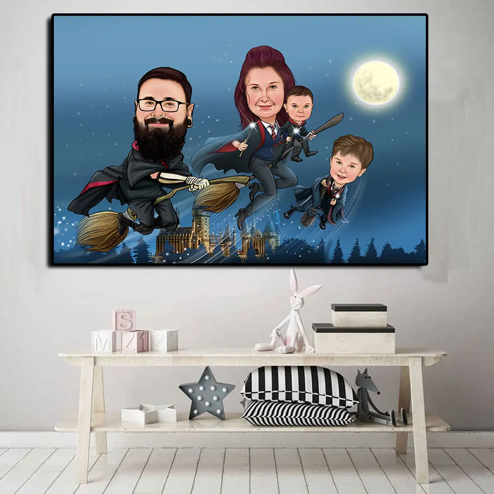 Turn Yourself Into Avengers Marvel Superhero Family 4 People Canvas Room Decoration Painting As A Gift Christmas New Year Decor