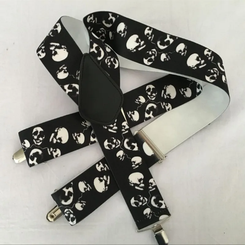 YSMILE Y Fashion Print Skull 3Clips Personality Suspenders 5cm Wide Large Size Brace Boys Personal Ornaments For Party Bar