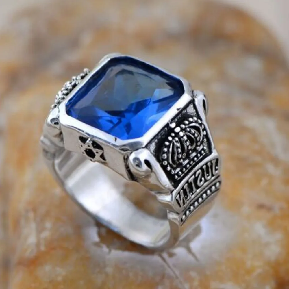 BOCAI new real s925 sterling silver jewelry obsidian facet artificial blue crystal crown men's ring