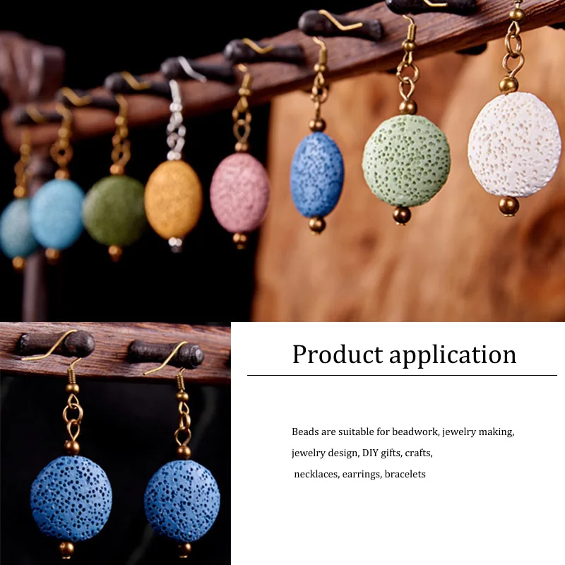 12mm 20mm Colorful Flat Natural Round Lava Beads Volcanic Rock Loose Spacer Beads Jewelry Earrings Necklace Making DIY Bracelet
