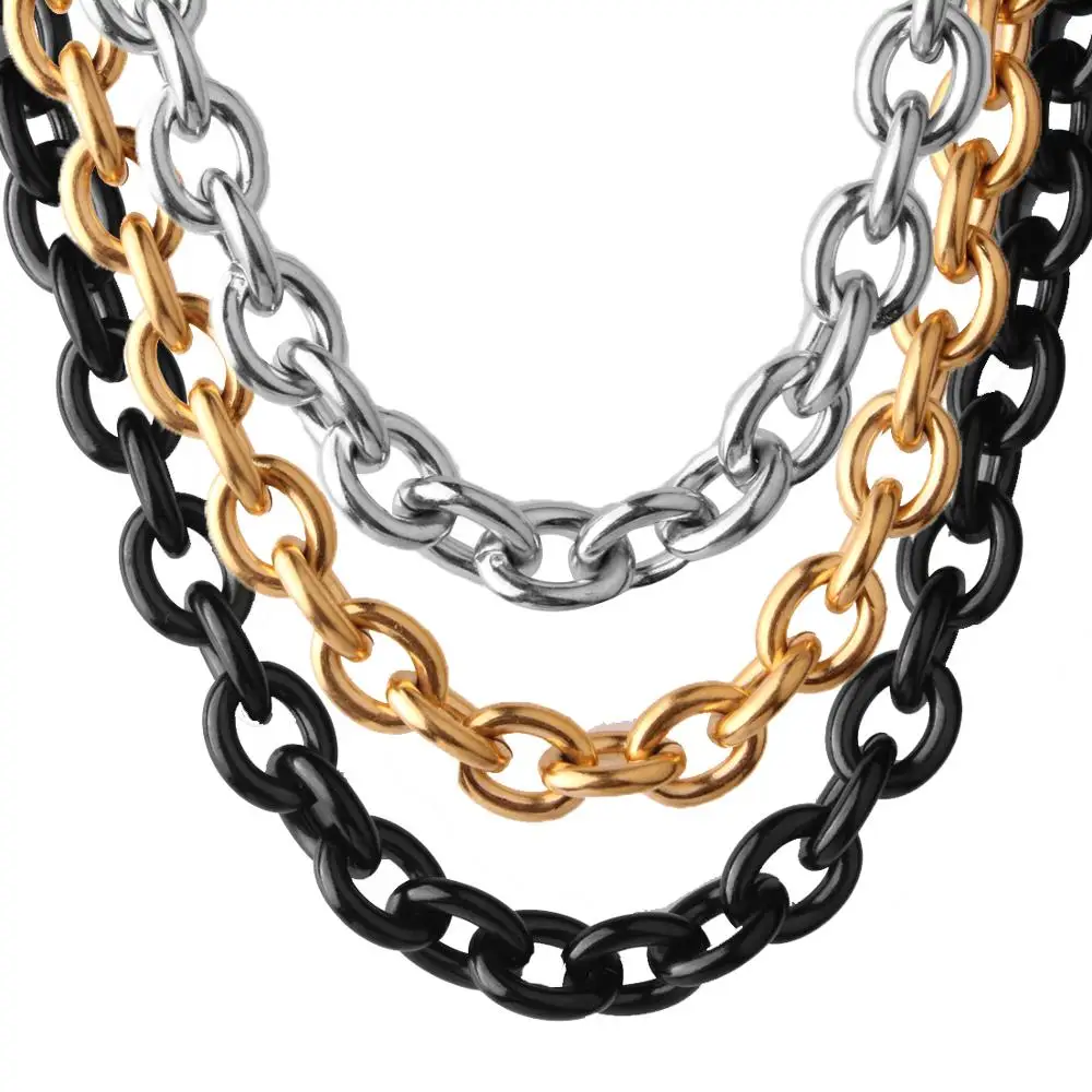 8/11/13/15MM Round Rolo Link Chain Stainless Steel Silver Color/Gold Color/Black Jewelry Men Women Necklace Or Bracelet 7-40