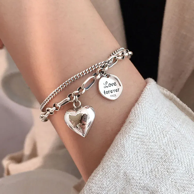 

New Arrival 100% 925 Sterling Silver Romantic Love Heart Ladies Wedding Charm Bracelet Best Sell Jewellery Gifts