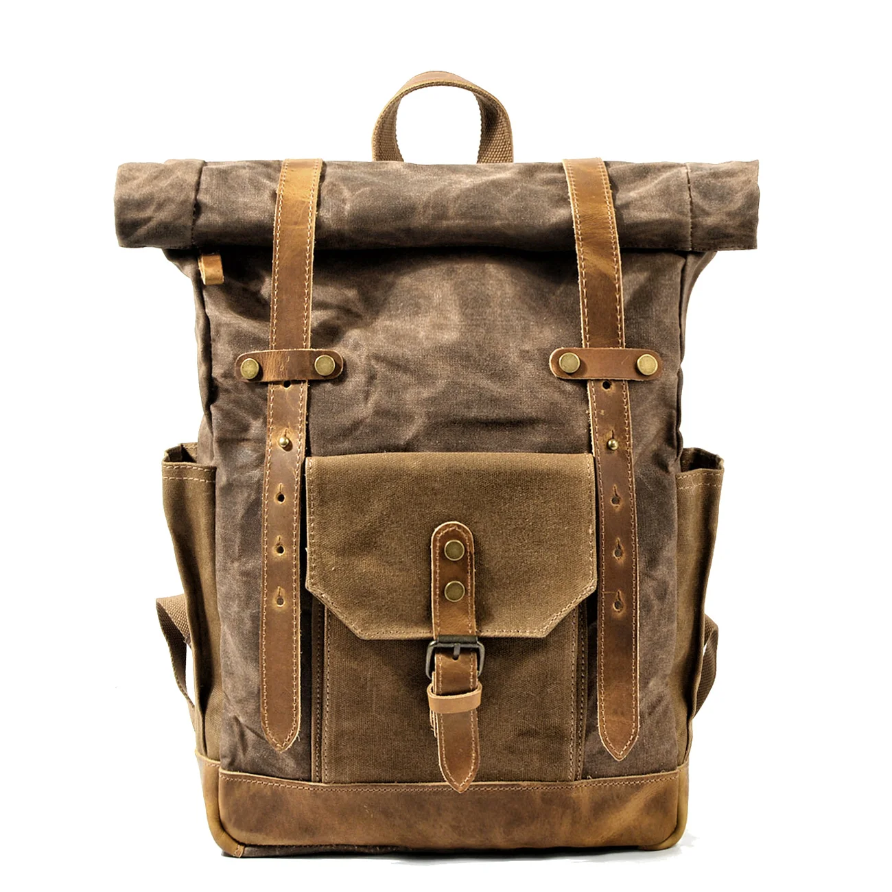 Vintage Canvas Genuine Leather Laptop Backpack for Men School Bag 15.6\