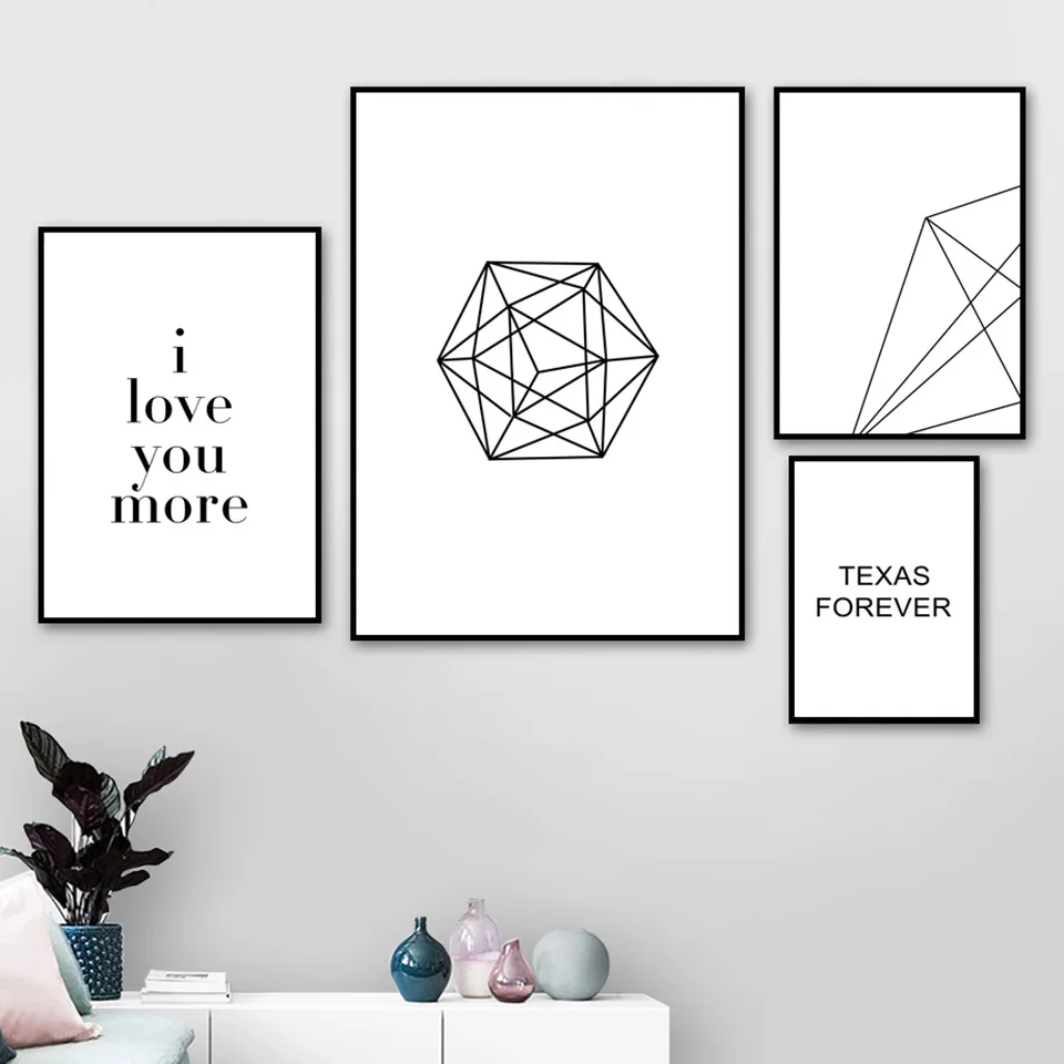 Nordic Prints Geometric Pictures Letter Home Decor Paintings For Office Simple Style Canvas Black White Poster Wall Art Modular