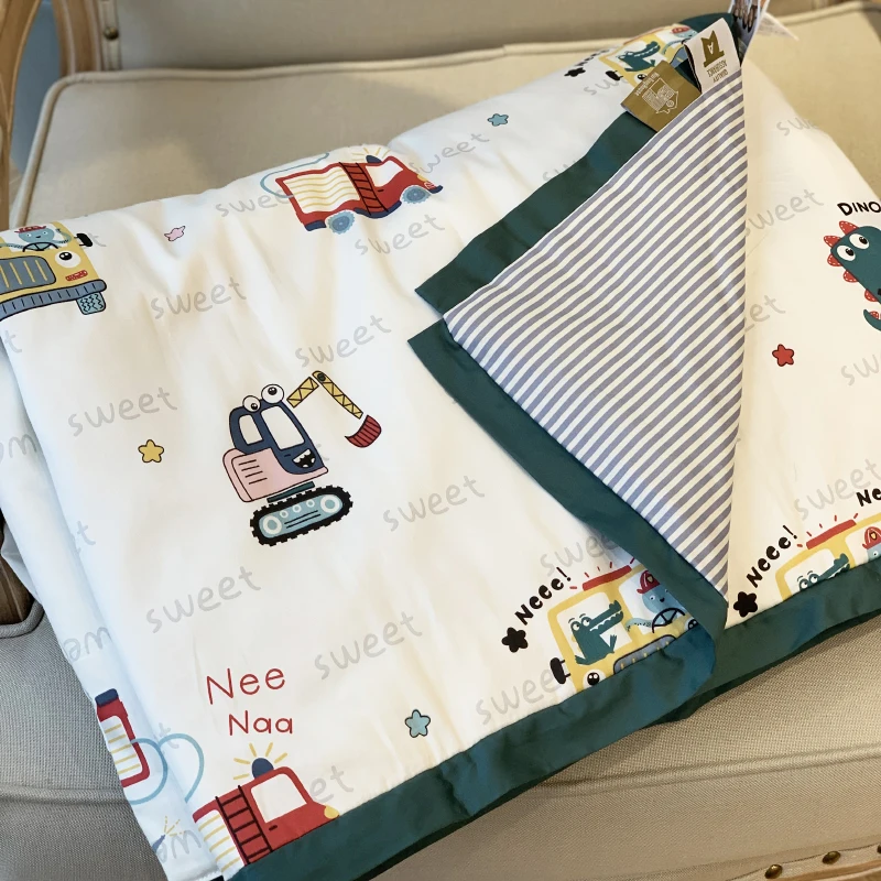 

Children Quilt Simple Household Summer Blanket Washable Cartoon Cars Dinosaurs Cool Comfortable Airable Cover Thin Comforter