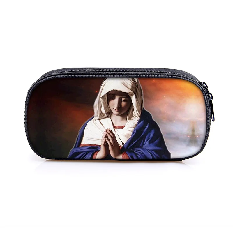 Vintage Religious Jesus Mary Colorful Cosmetic Cases Women Makeup Bag Teenager Girls Pencil Bag School Case Kids Stationary Bags