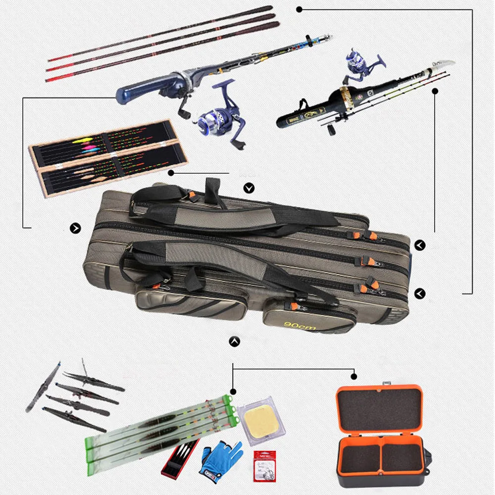 120cm 130cm 4 Layer Waterproof Fishing Rod Bag Thickening Oxford Fishing Pole Reel Tool Storage Case Tackle Gear Travel Organize