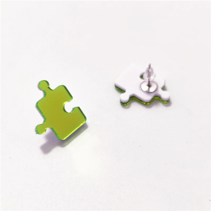 KUGUYS Small Jigsaw Puzzle Stud Earrings for Women Fashion Green Mirror Acrylic Classic Jewelry Accessories