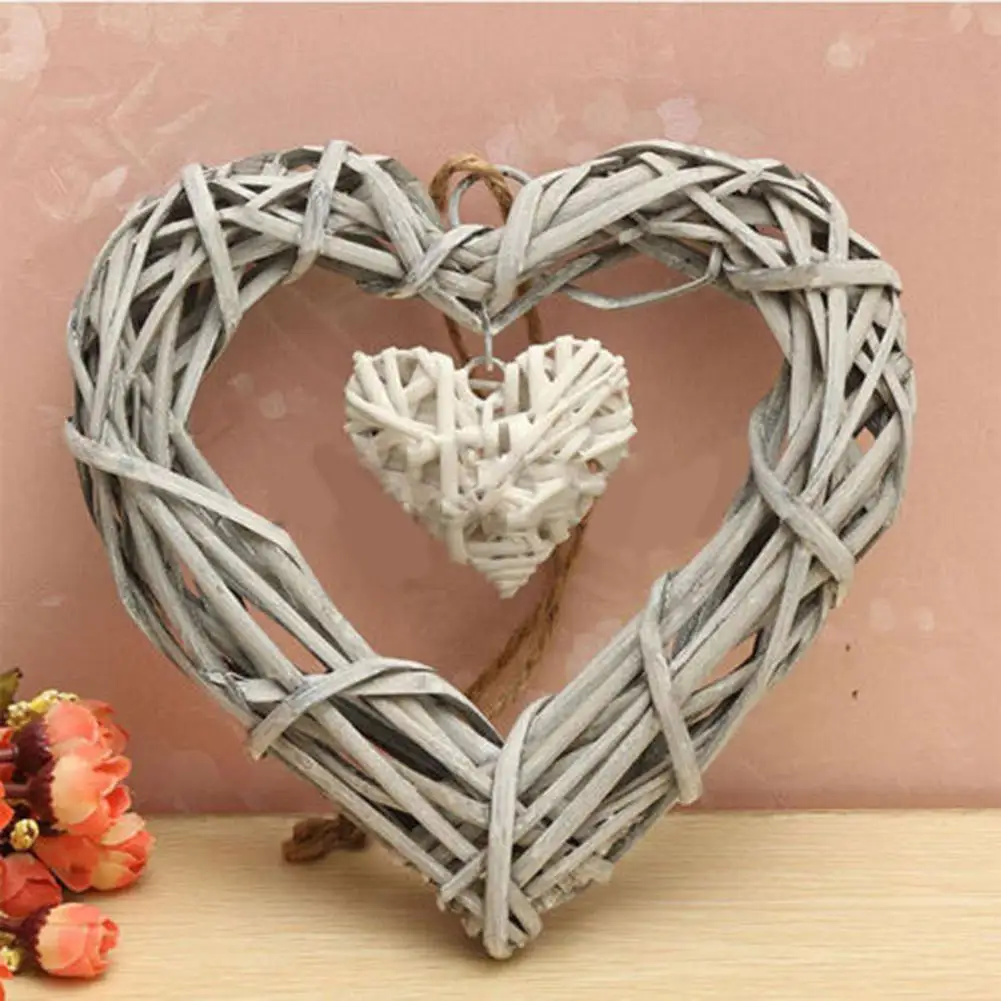 New Chic Wicker Hanging Hearts Gray White Artificial Wreaths DIY Heart Wicker for Wedding Birthday Party Wall Hanging Decoration