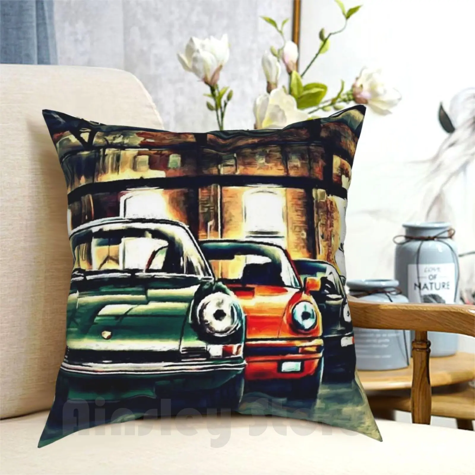 Pillow Case Printed Home Soft Throw Pillow German Classic Vintage Car Vehicle Green Orange Black Old Sports