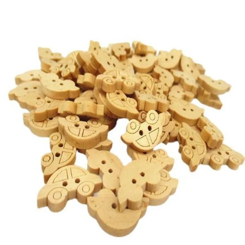 50 Pcs 20mm Natural Color Car Shape Sewing Wooden Buttons ,2 Holes,  for Kids, Scrapbooking Crafts , 7NK84