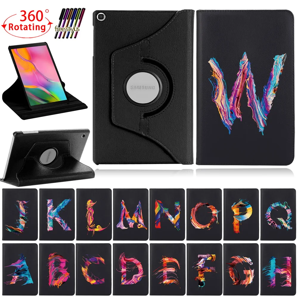 Initial Letters 360 Rotating Stand Case For Samsung Galaxy Tab A 10.1 T510 T515 /S6 lite p610 P615/A7 10.4 Leather Tablet Cover