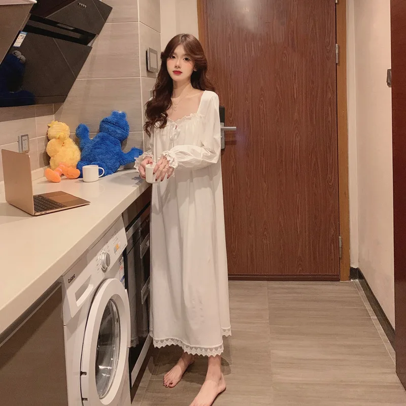 Fdfklak Sweet Women\'s Nightgowns New Long Sleeve Cotton Sleepwear Dress Spring Autumn Nightdress Female Loose Night Shirt