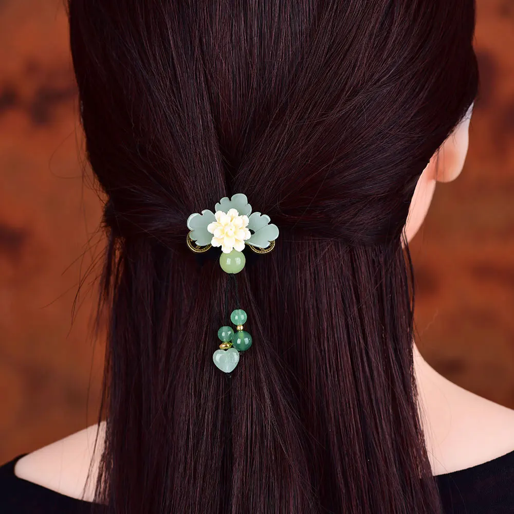 Coloured glaze Ethnic Hair Ropes shell Resin flower Hair Rings Chinese Hair Ornaments Vintage high flexibility Head rope