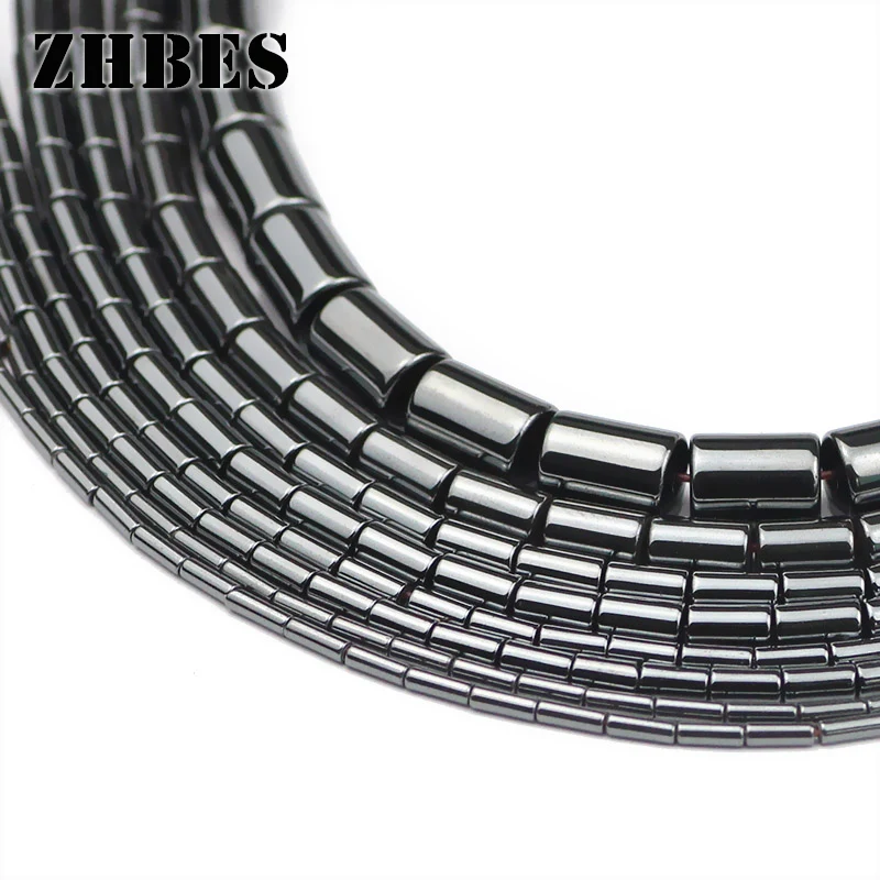 ZHBES Natural Stone Cylinder Black Hematite Geometry Spacers Charm Loose Beads For Jewelry Making DIY Bracelets Accessories