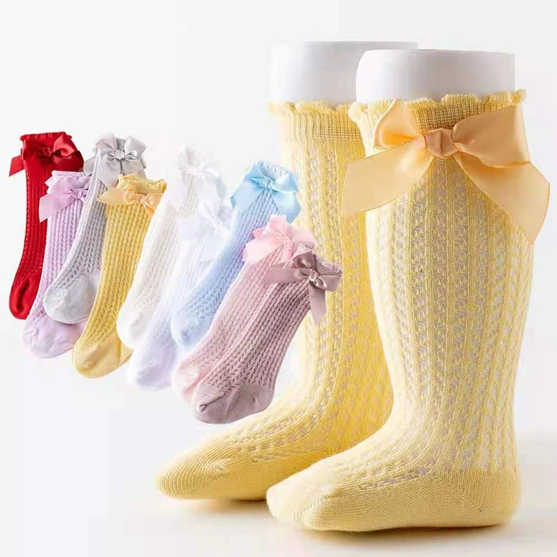 

Summer Baby Girls Socks Toddlers Bow Long Sock Kids Knee High Soft Cotton Mesh Spanish Style Children 0-2 Years Breathable Socks