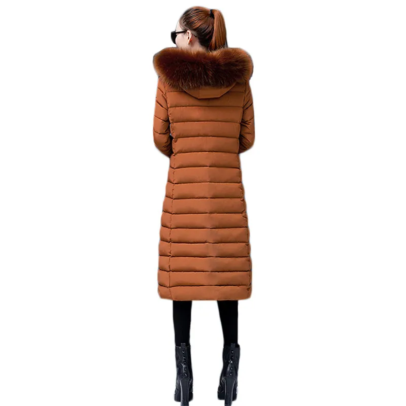 Winter Coat Women Caramel Pink Gray Black M-4XL Plus Size Loose Korean Big Fur Collar Hooded Parka Warmth Jacket Clothing LD1158