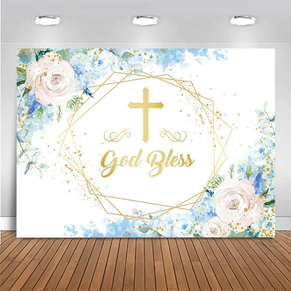Mocsicka фон для фотосъемки крестины новорожденных мальчиков с изображением бога и благословления золотой крест голубой цветочный фон для фотосъемки