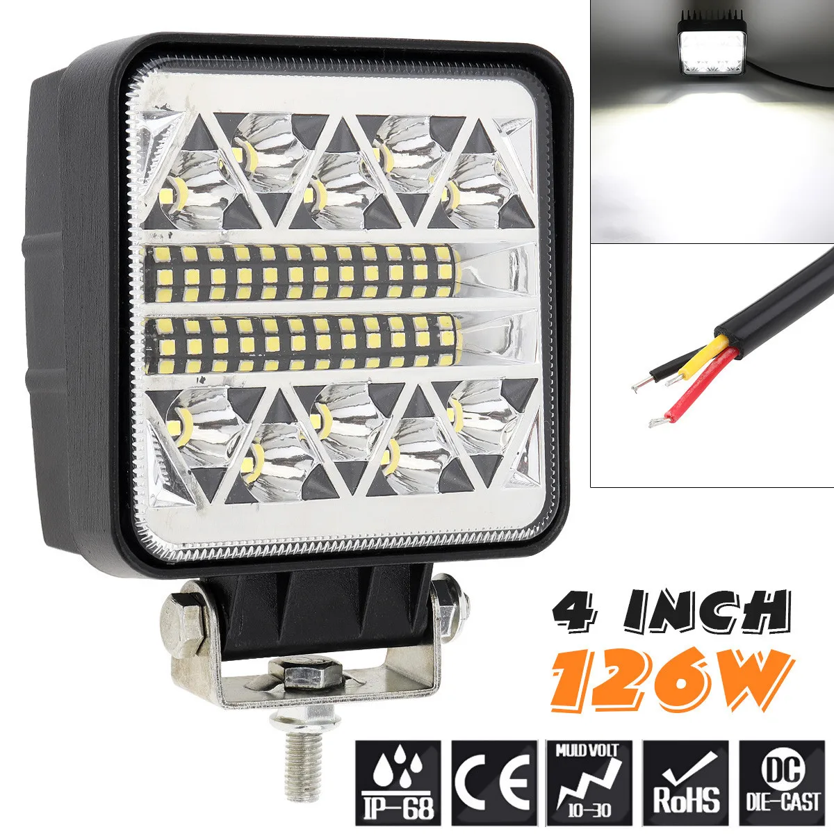 4inch 102W Square LED Work Light Bar Off Road 12V 24V Spot for Truck SUV 4WD 4x4 Boat ATV Jeep Tractor Fog Light