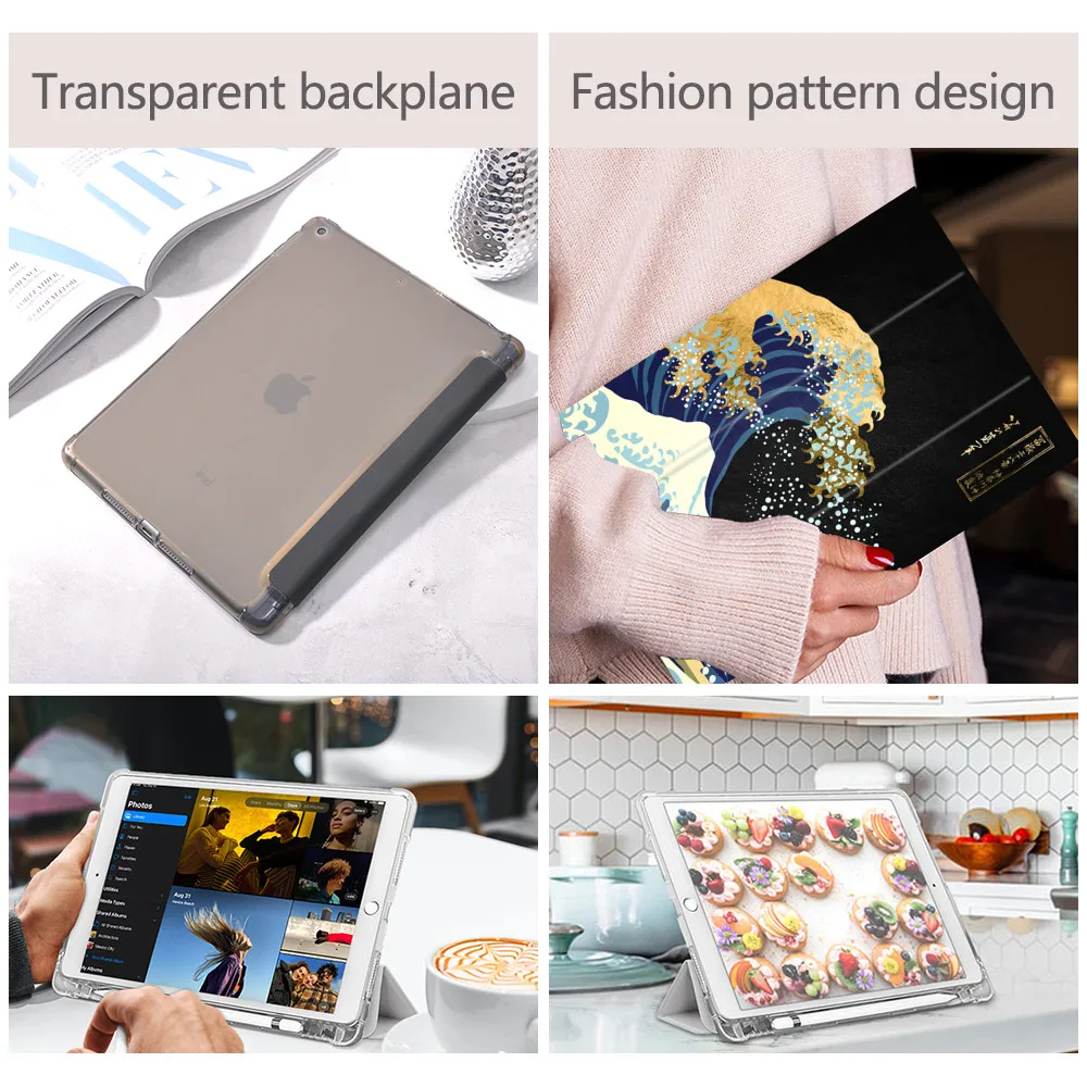 Японский чехол Kanagawa для iPad 10,9 дюймов Air 4 10,5 5th 6th 10,2 9th 8th 11 12,9 дюймов iPad Pro Mini 5 6 Smart Wake up черный чехол