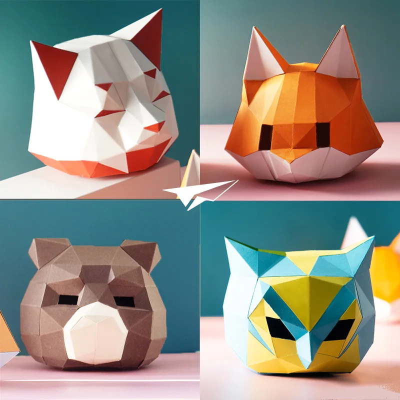 Mini Fox Bear Cat Owl Decor Animals Home Origami Decoration Paper Model,3D Papercraft Art,Handmade DIY Adult Craft Toy RTY199