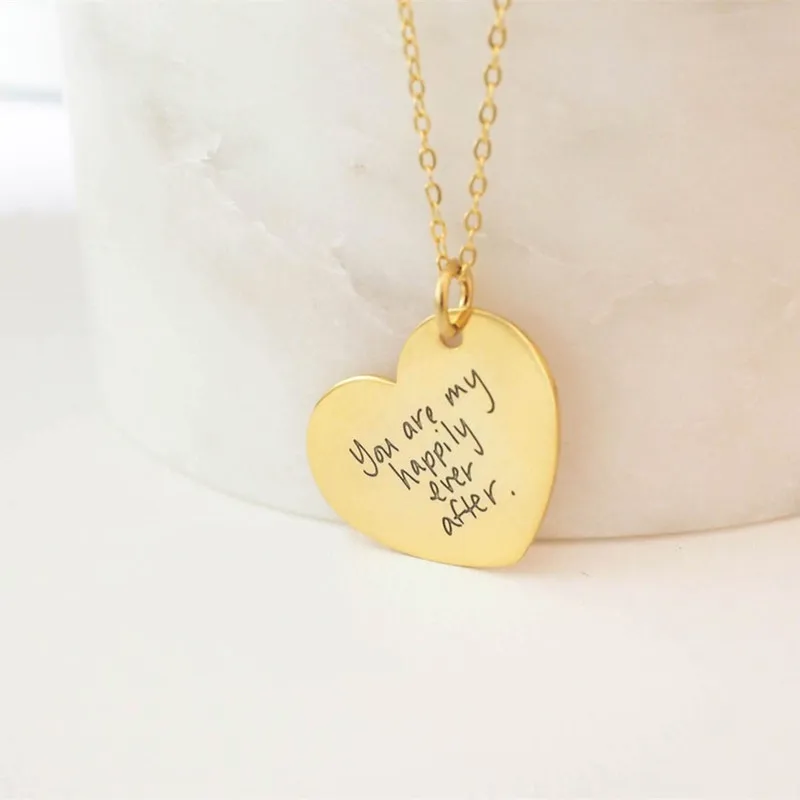 Handwriting Heart Charm Necklace For Women Stainless Steel Customized Name Necklaces Collier Femme Personalized Gift