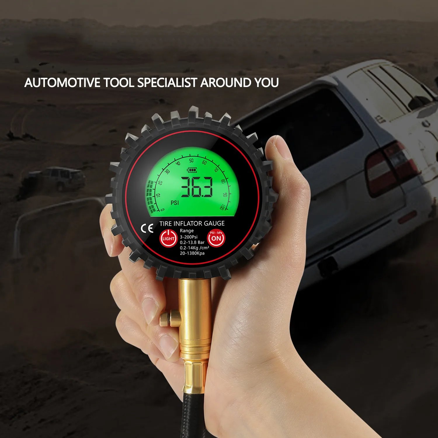 360 Degree Rotary Joint Type High Precision Dial Type Tire Pressure Gauge 3-200PSI Car Accessories