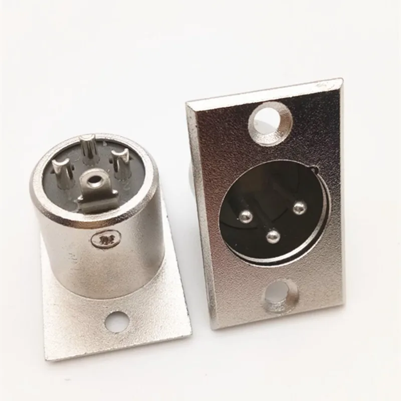2Pcs 고품질 3Pin XLR 금속 하우징 커넥터 구멍 패널 마운트 섀시 소켓, 남성/여성 잭 플러그 사각형 모양의 금속