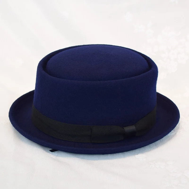 

LongBaiLi Winter Wool Felt Fedora Hat Men Flat Top Porkpie Caps Free Shipping SDDW019